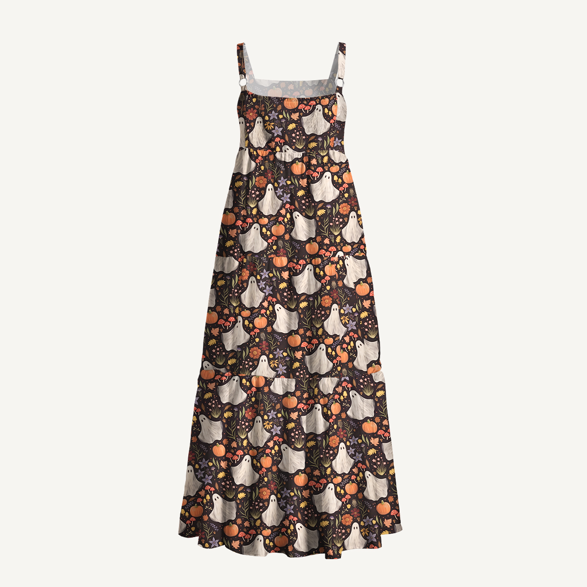 Midnight Pumpkin Ghost Garden Halloween Strap Maxi Dress With Pockets