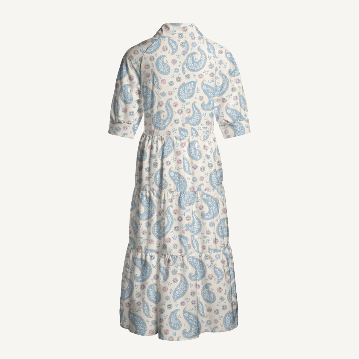 Sky Blue Paisley Bloom Elbow-Length Sleeve Midi Dress With Pockets