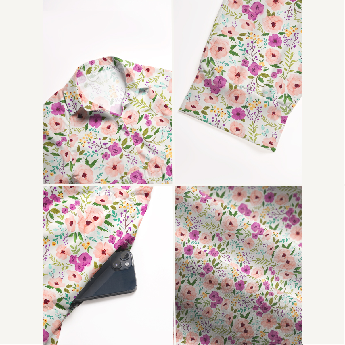 Pink and Purple Wildflower Elbow-Length Sleeve Womens Mini Dress With Pockets