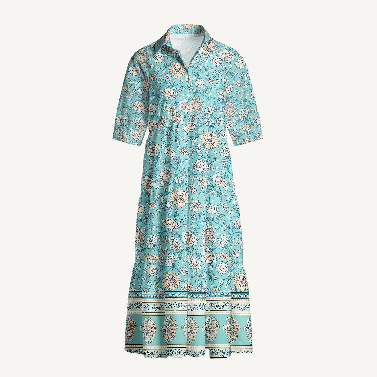 Turquoise Garden Paisley Midi Dress For Women With Pockets