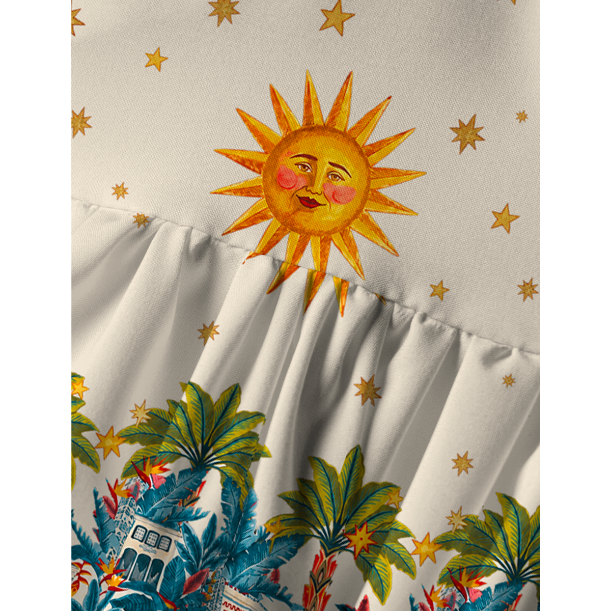 Retro Sun & Palm Spaghetti Strap Mini Dress