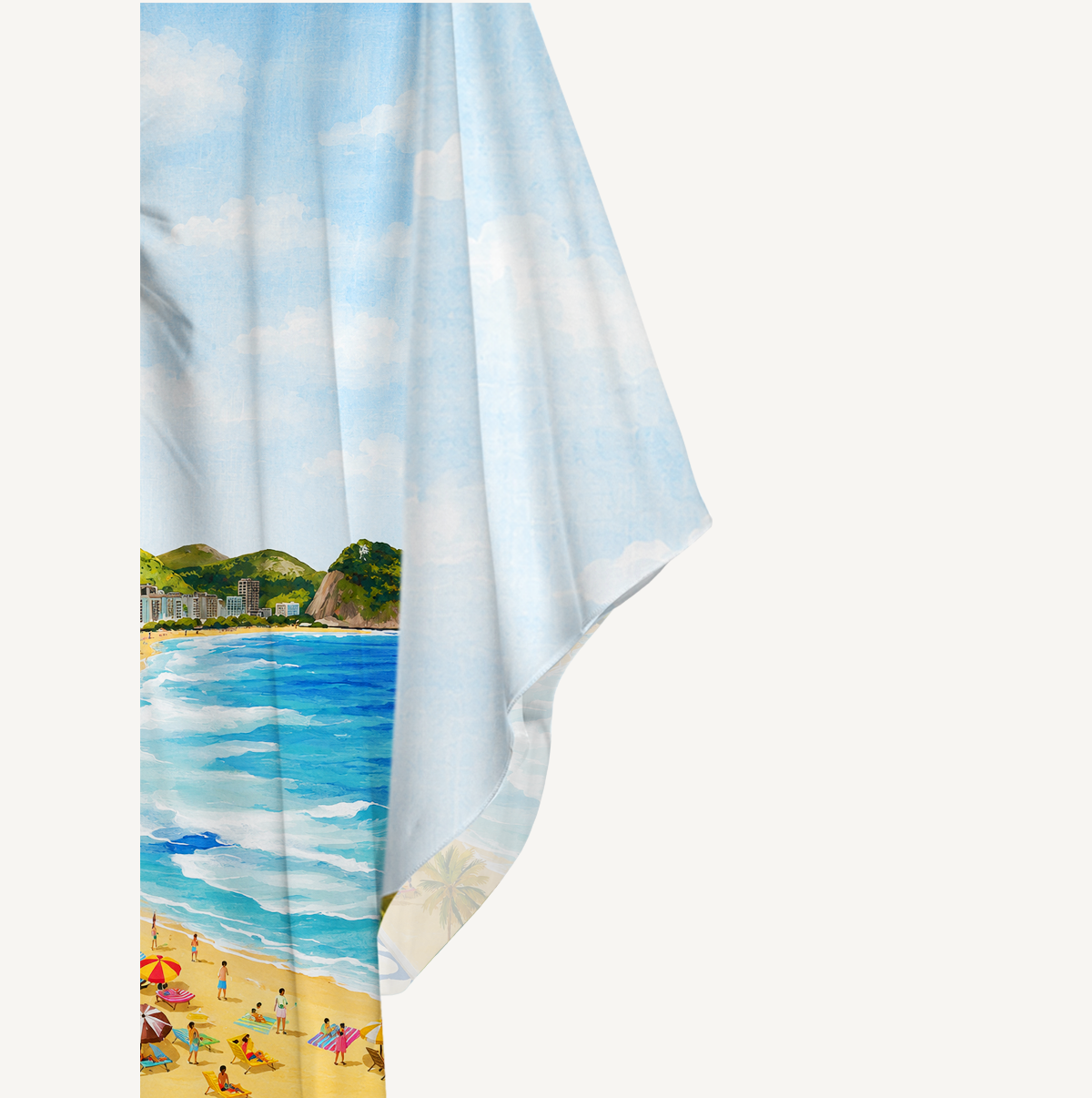 Rio Beach Scene Kimono Sleeve Kaftan Dress