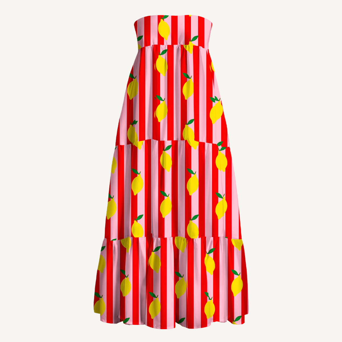 Citrus Stripe Print Maxi Skirt & Strapless Dress  