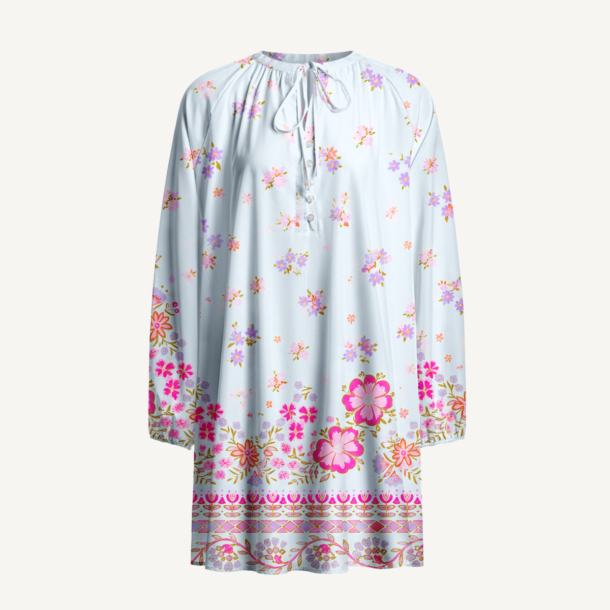 Pink Petal Cascade Long Sleeve Mini Dress