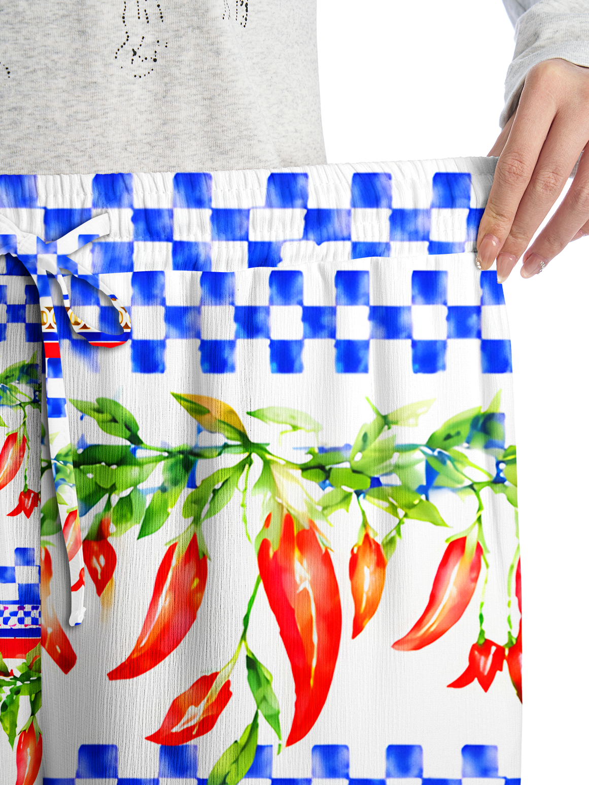 Chili Vines and Checkered Stripes Summer Trousers
