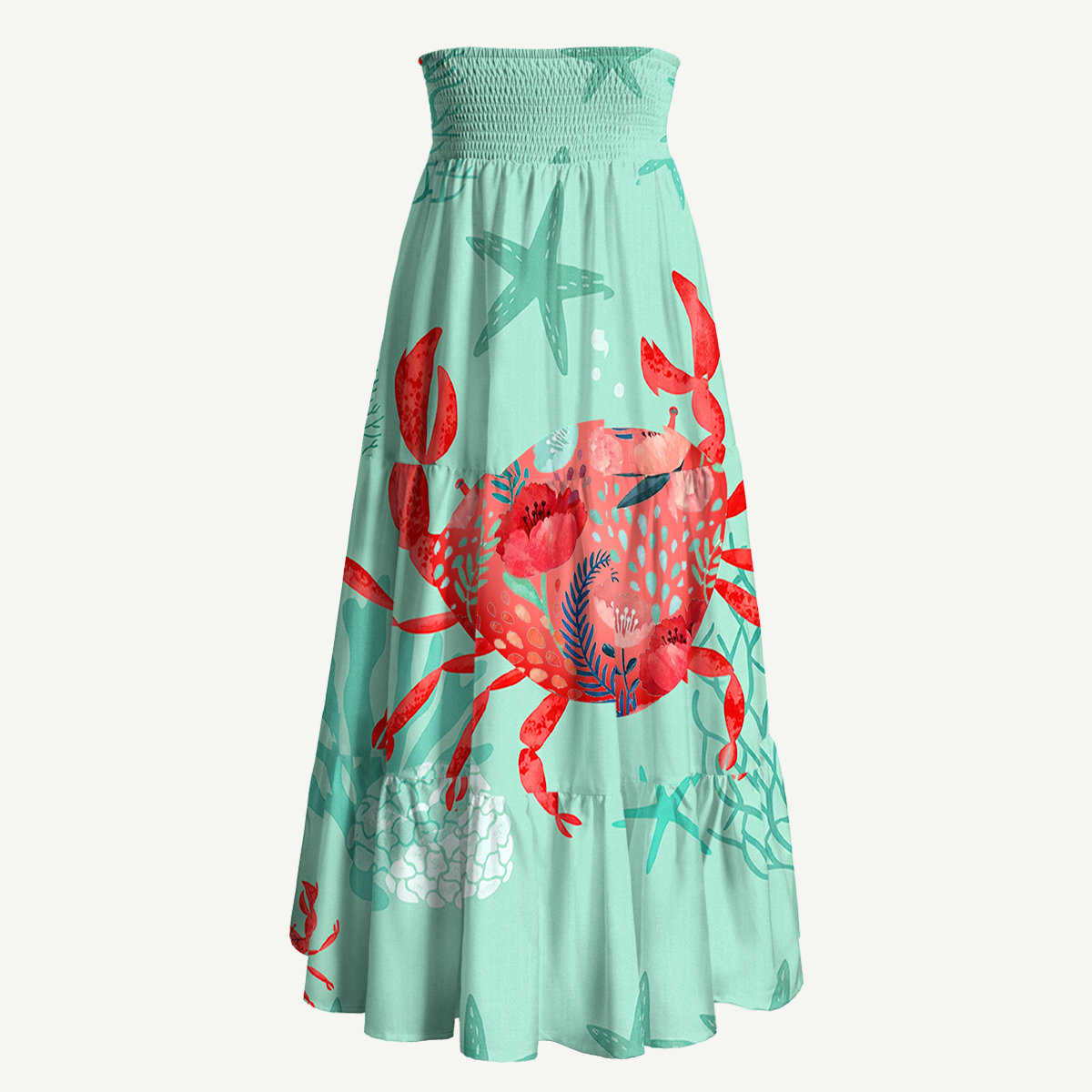 Floral Crab Maxi Skirt & Strapless Dress  