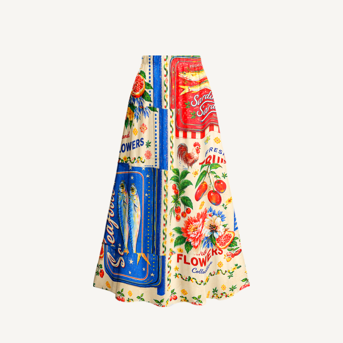 Fruits, Flowers & Fish Feast Ruffled V Neck One Piece Swimsuit and Matching Midi Skirt Set
