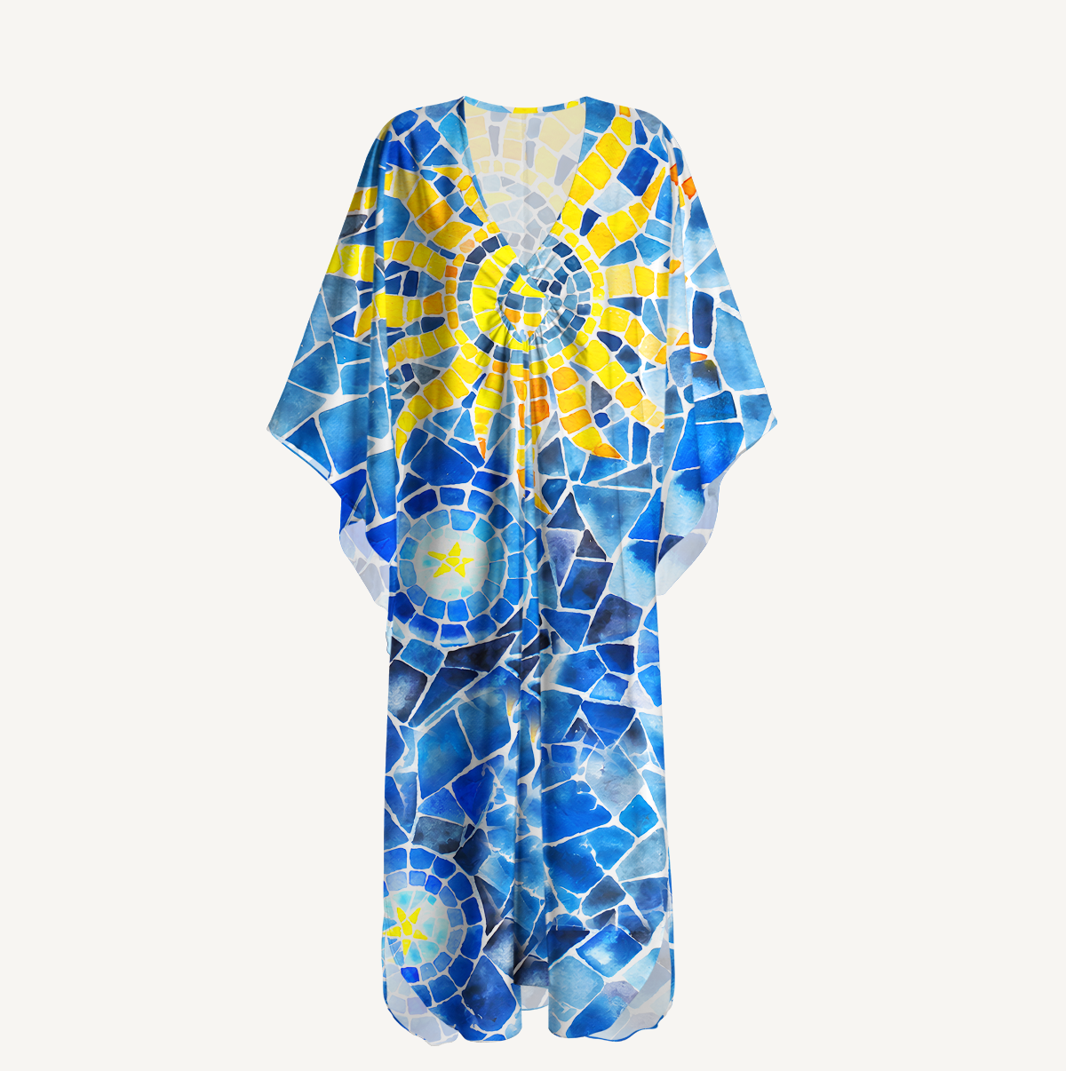 Mosaic Sun & Star Patter Kimono Sleeve Kaftan Dress