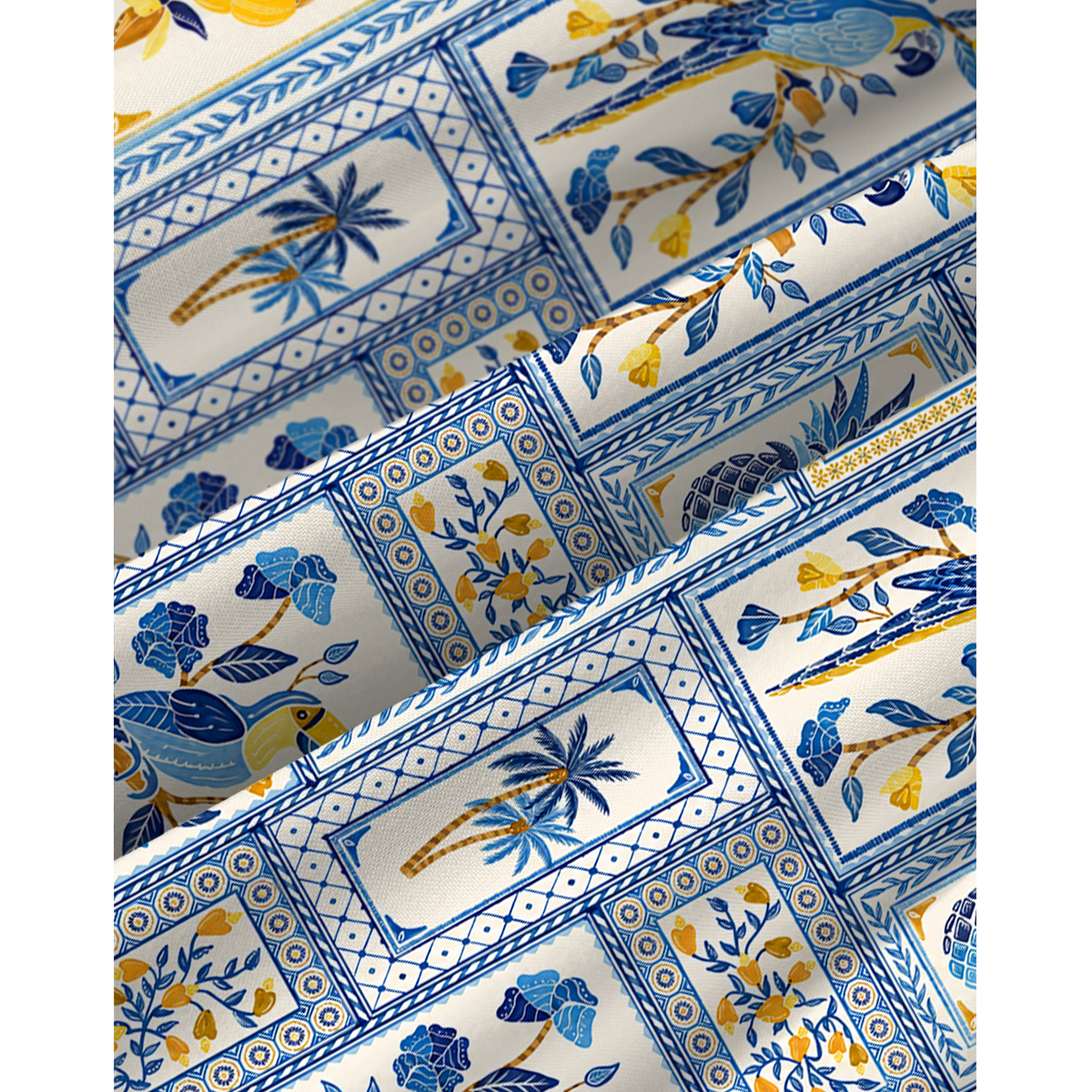 Blue Tropical Tile Spaghetti Strap Mini Dress