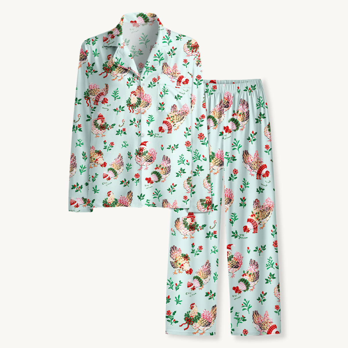 Christmas Chicken & Holly Long Sleeves Pajama Sets