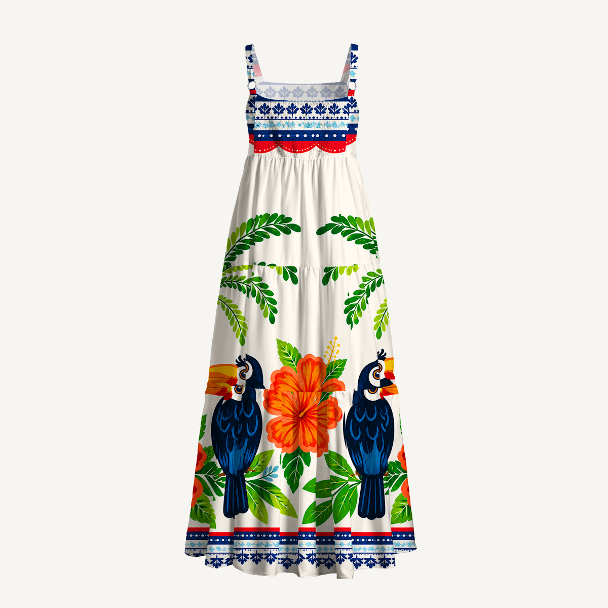 Vibrant Tropical Toucan Wide Straps Maxi Dress With Pockets