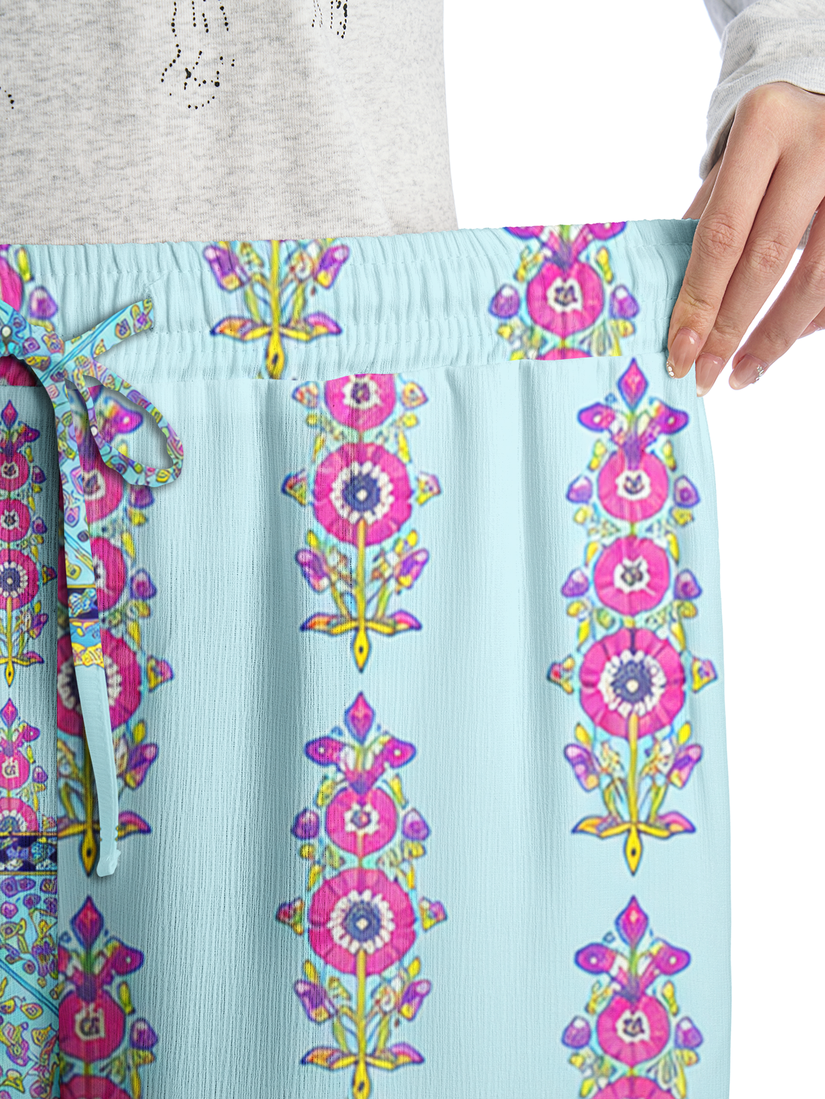Turquoise Palace Blooms Pants For Women With Pockets