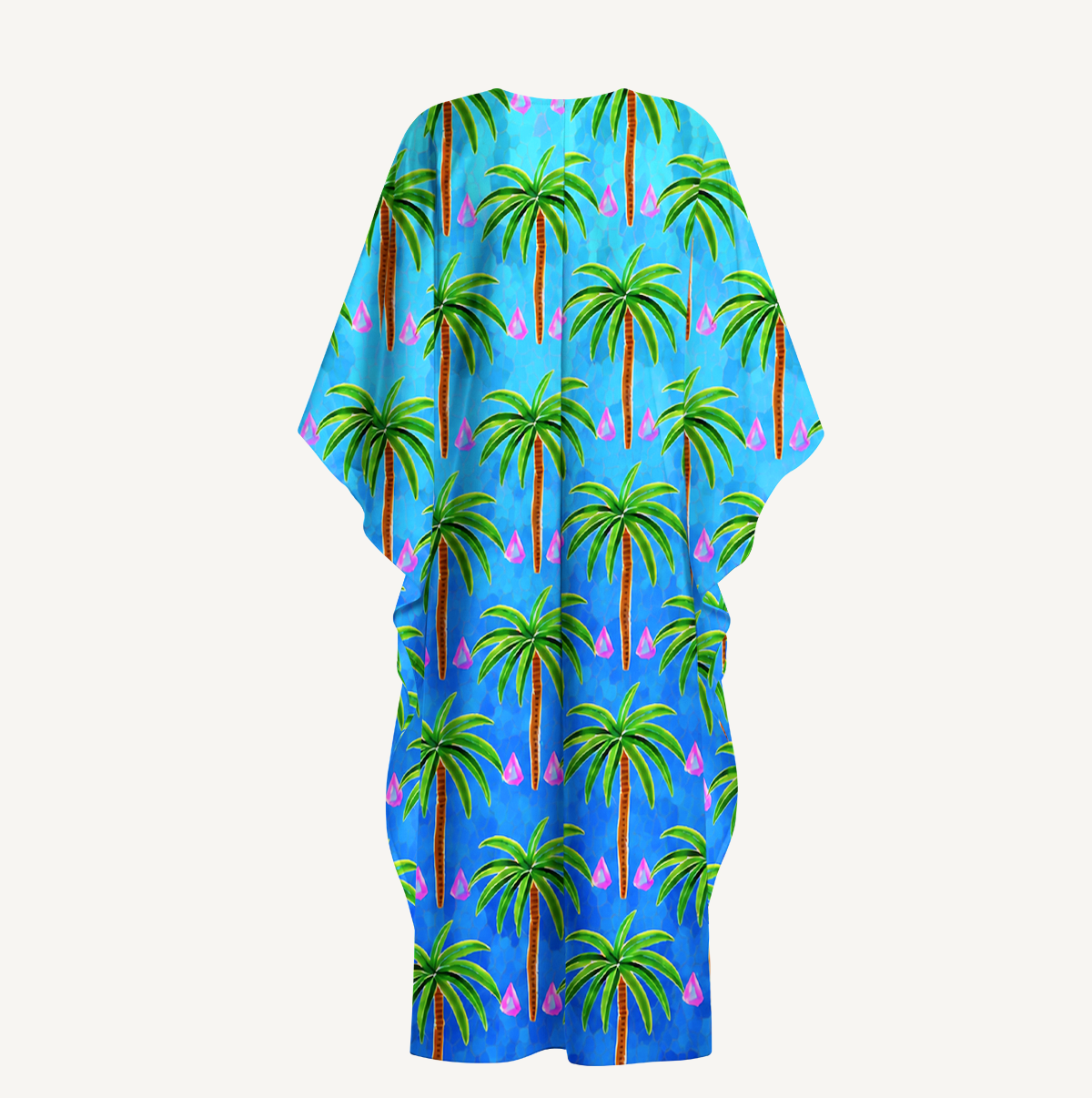 Mosaic Palm Tree Kimono Sleeve Kaftan Dress