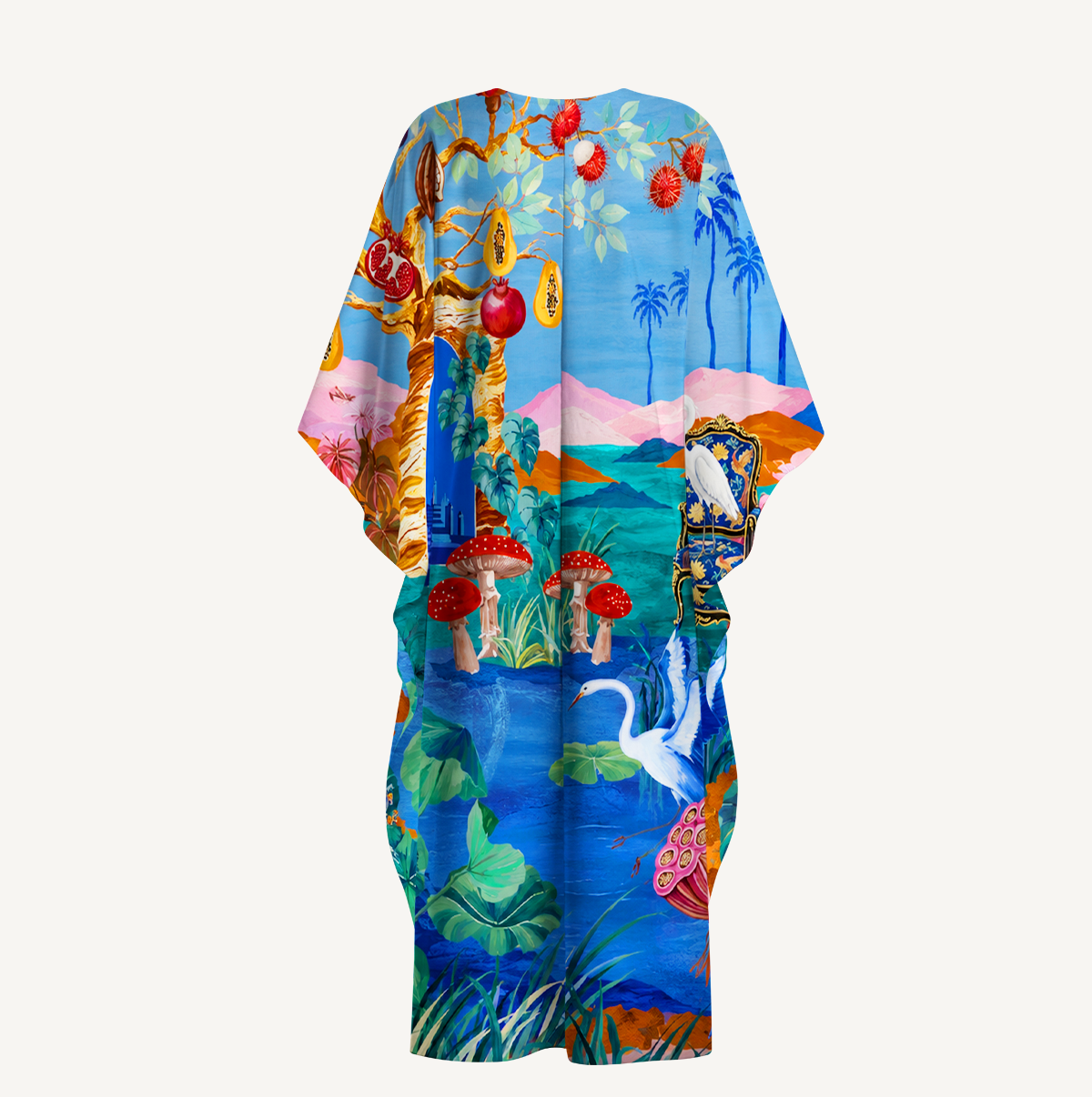 Dreamy Tropical Wonderland Kimono Sleeve Kaftan Dress