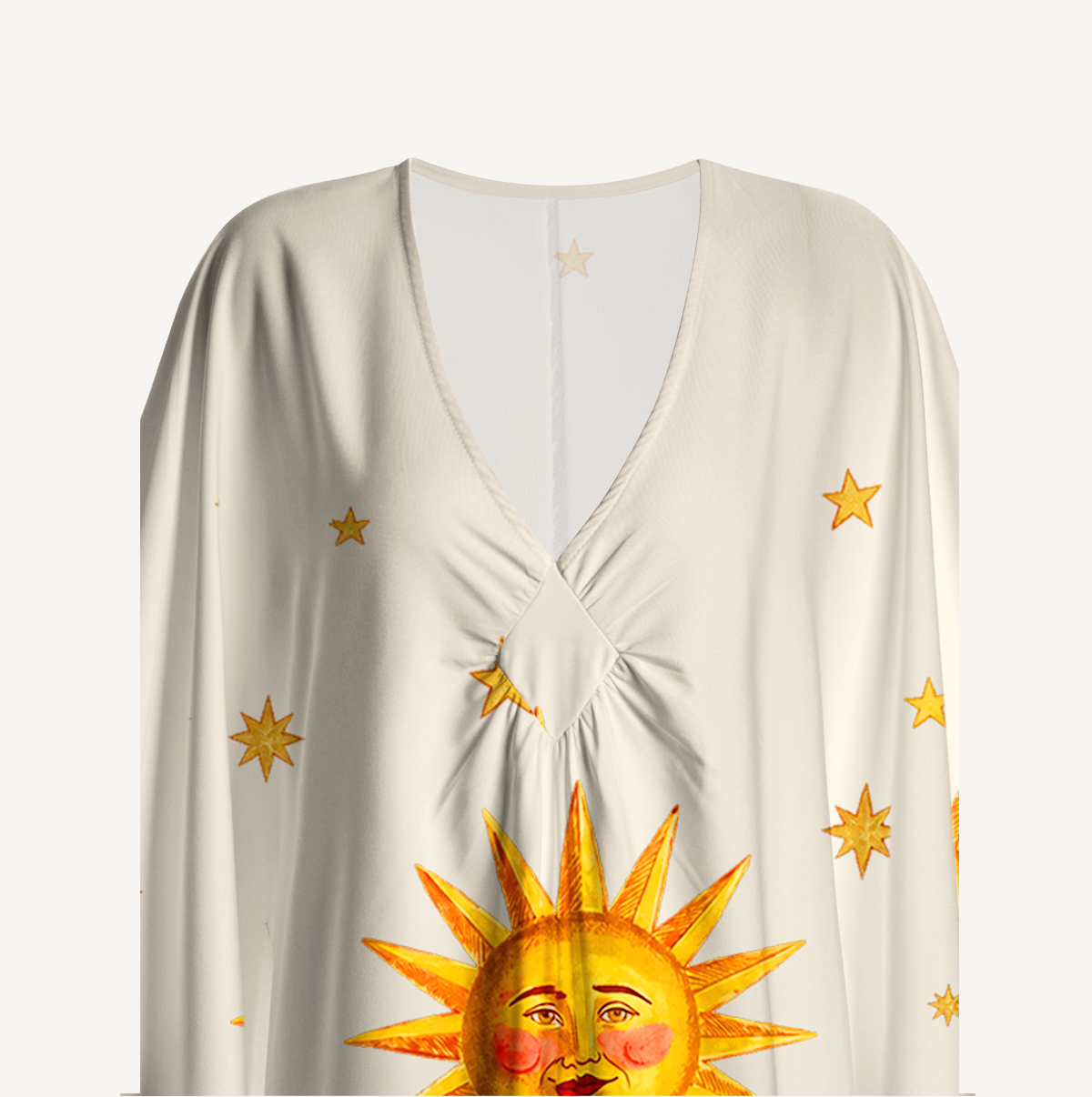Retro Sun & Palm Kimono Sleeve Kaftan Dress