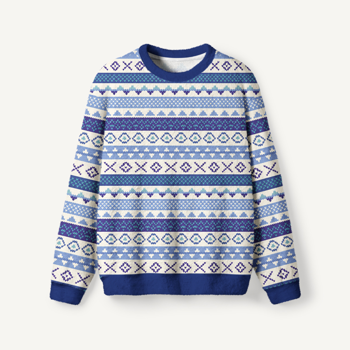Nordic-Inspired Geometric Stripe Crewneck Sweater