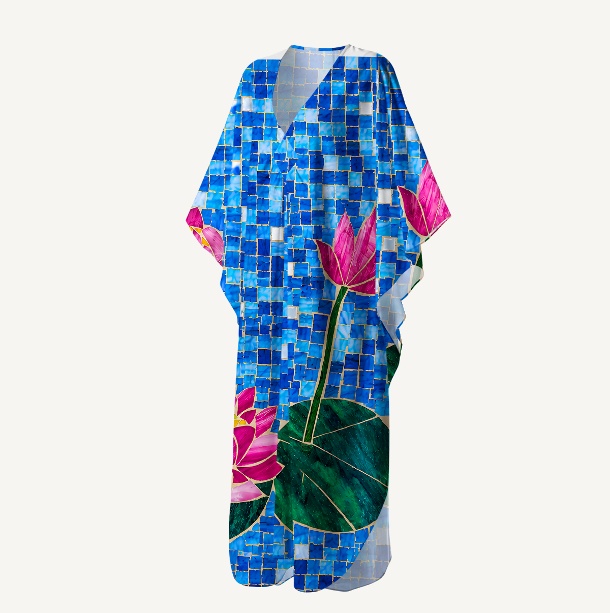 Mosaic Glass Lotus Kimono Sleeve Kaftan Dress