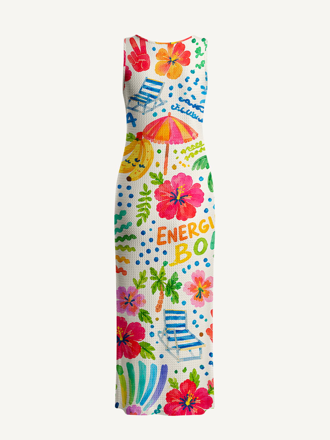 Rainbow Escape Printed Crochet Knit Midi Dress