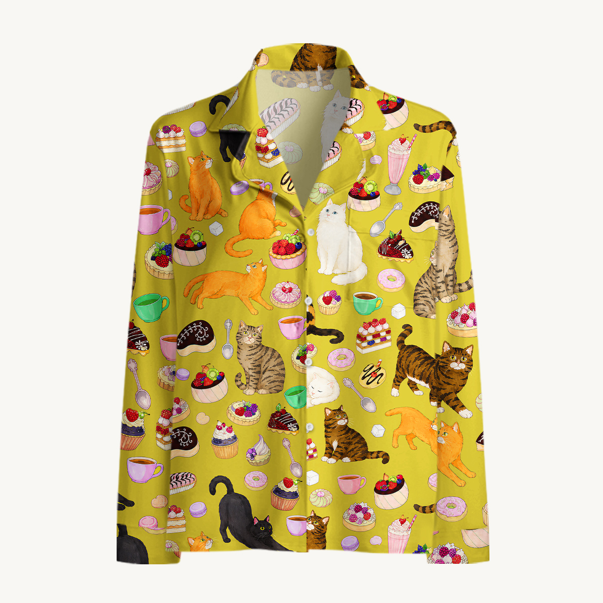 Playful Tea Party Cat & Dessert Long Sleeves Pajama Sets