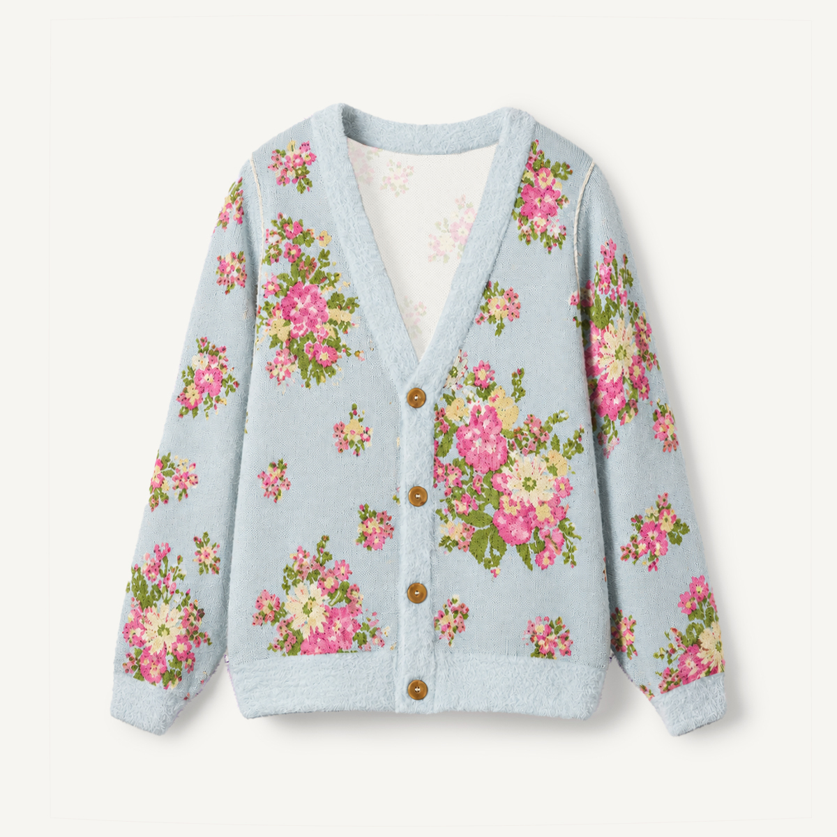 Vintage Pink Floral Bouquet Boho Ugly Cardigan Sweaters