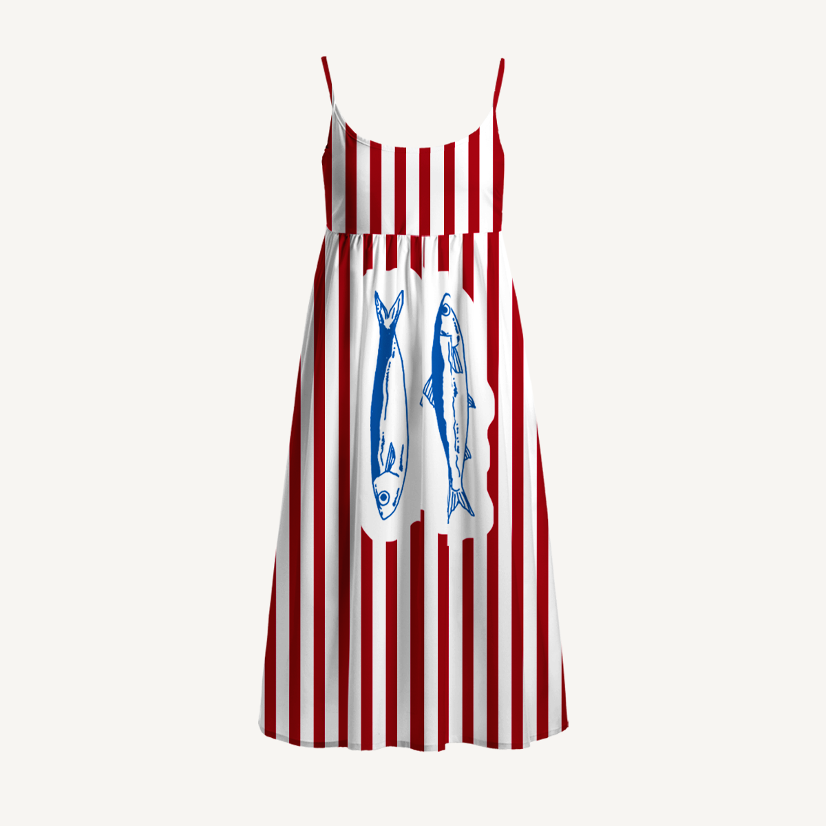 Striped Fish Spaghetti Strap Mini Dress