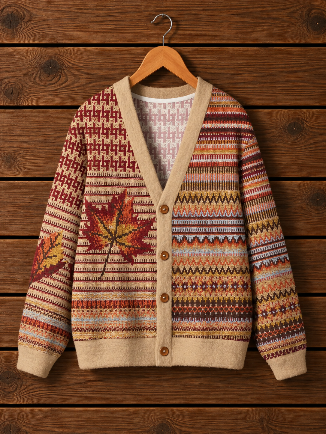 Autumn Maple Patchwork Pattern Cardigan Sweaters
