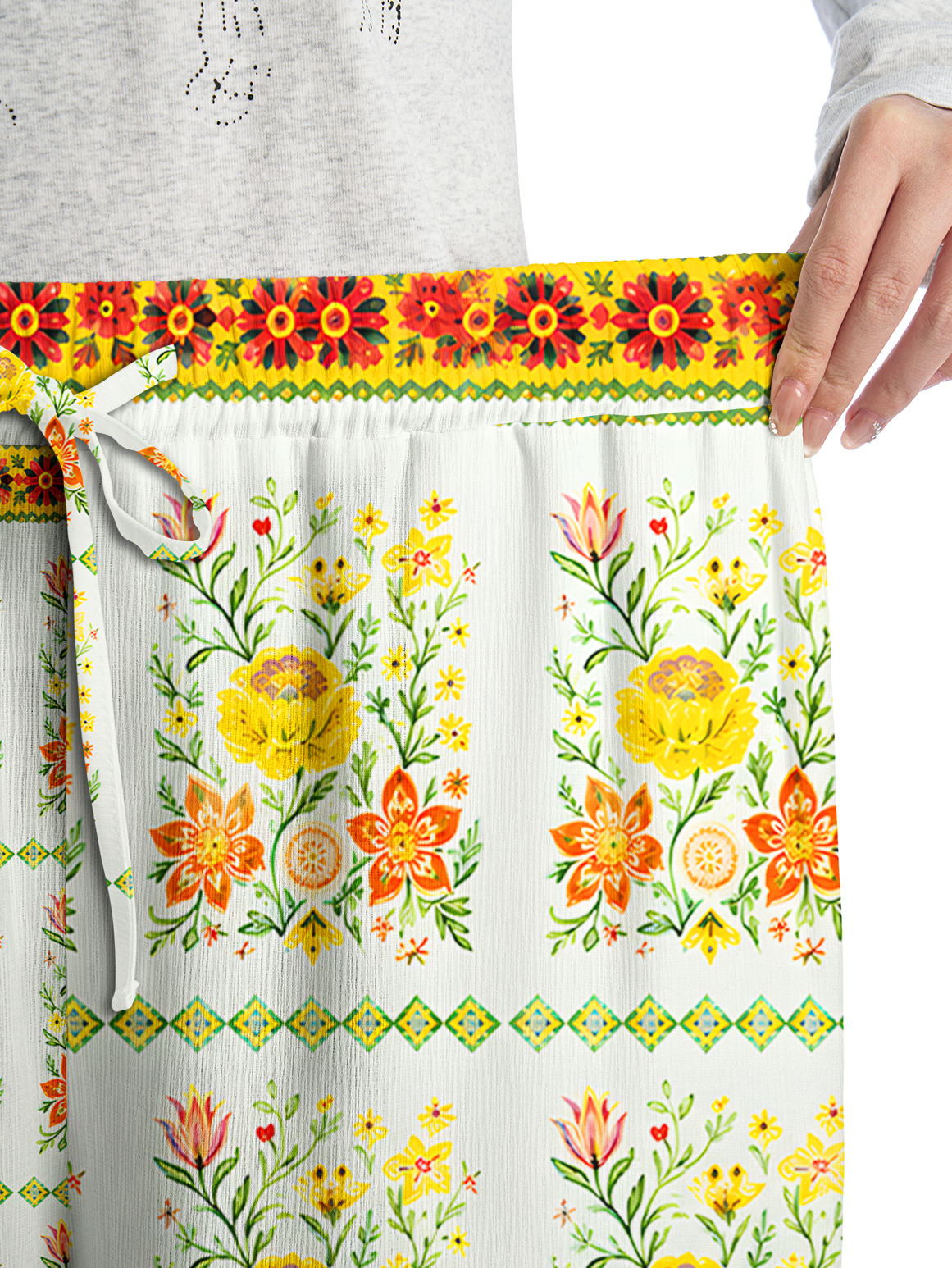 Sunny Floral Pattern Pants For Women With Pockets