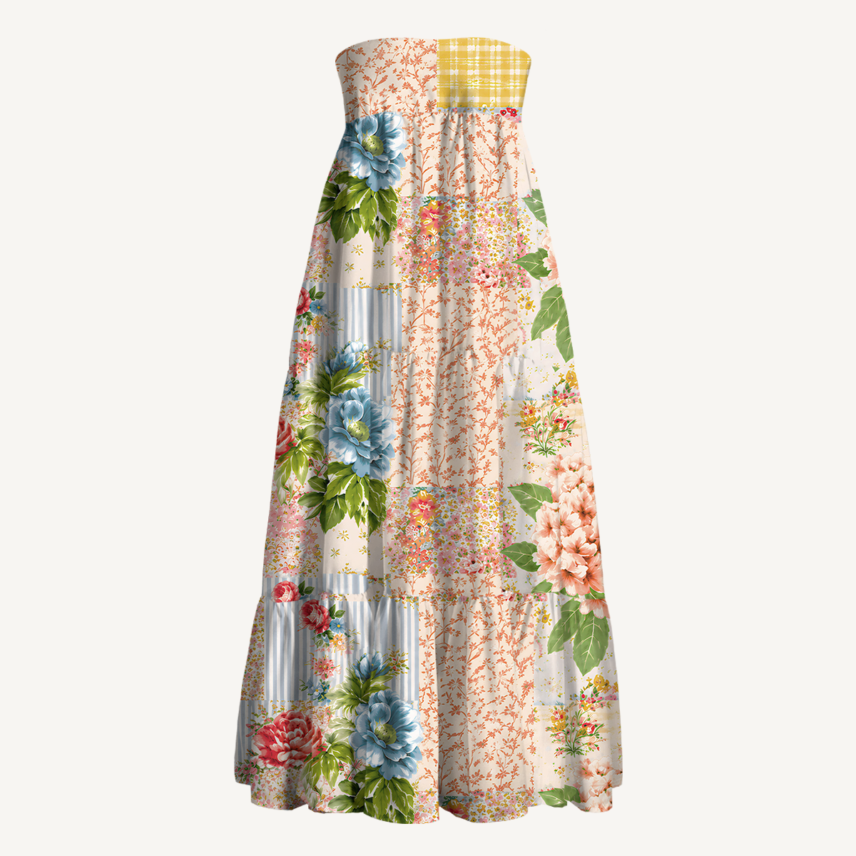 Vintage Cottage Garden Quilt Print Convertible Maxi Skirt & Strapless Dress