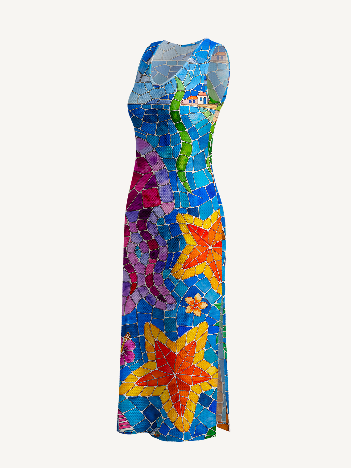 Under the Sea Printed Crochet Knit Midi Dress