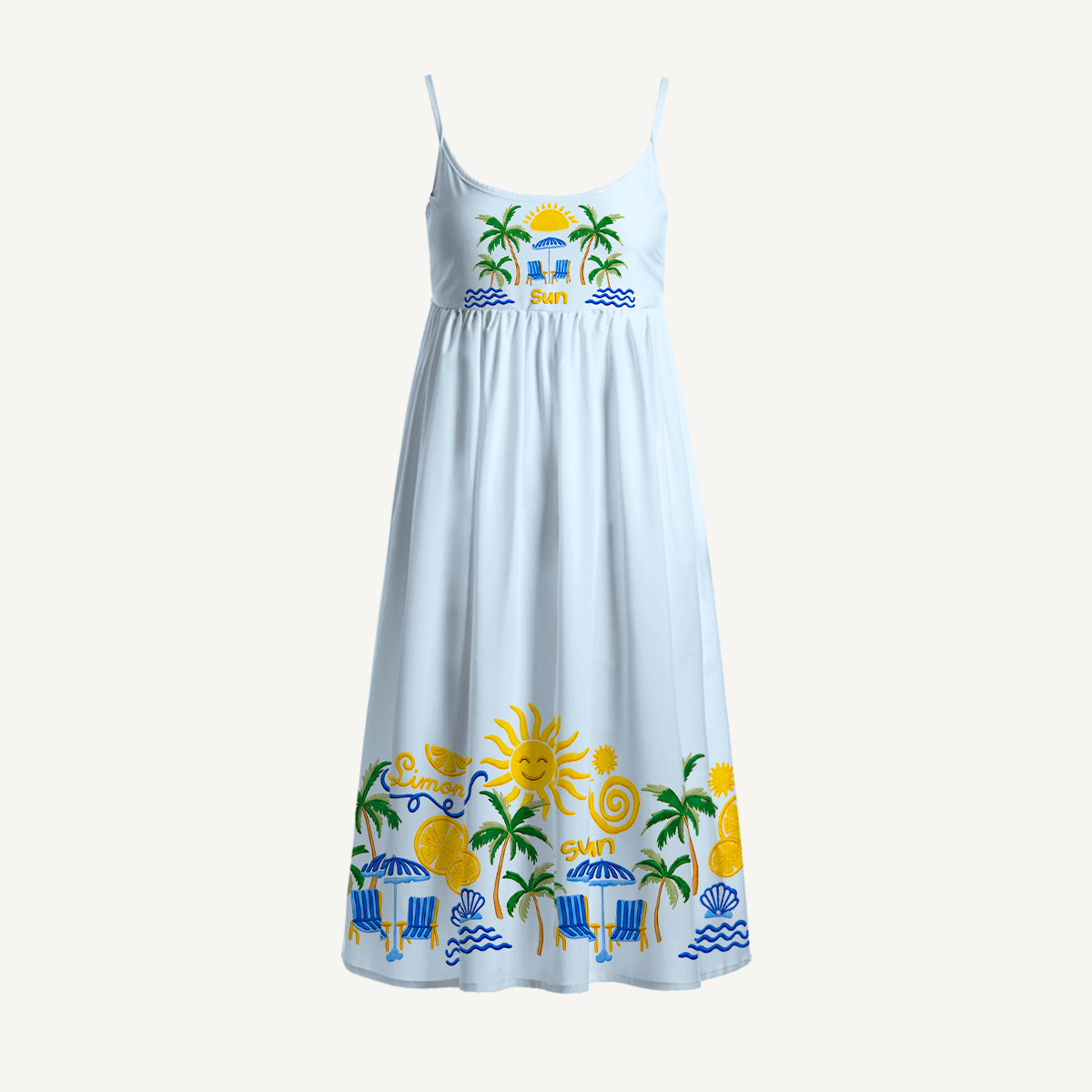 Lemon & Palm Beach Print Spaghetti Strap Mini Dress