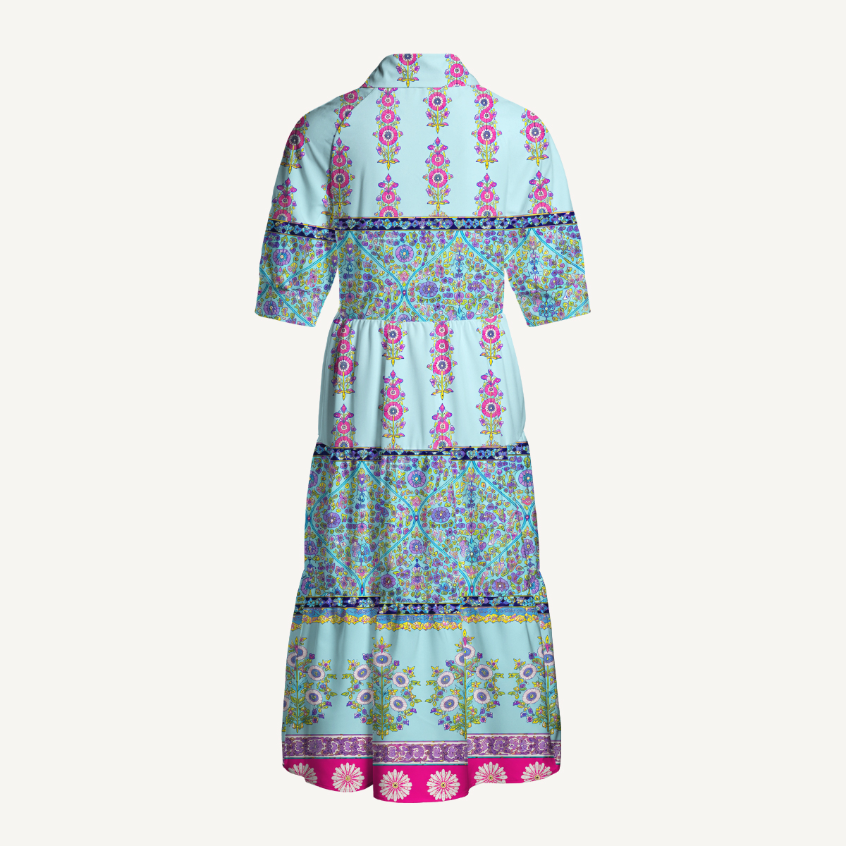 Turquoise Palace Blooms Midi Dress With Pockets