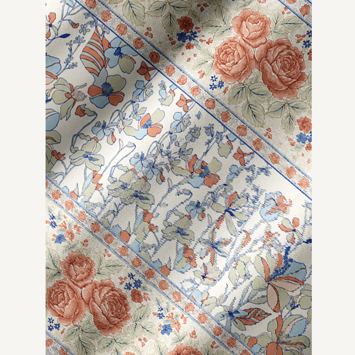 Wildflower & Rose Garden Print Tie‑Neck Long Sleeve Mini Dress