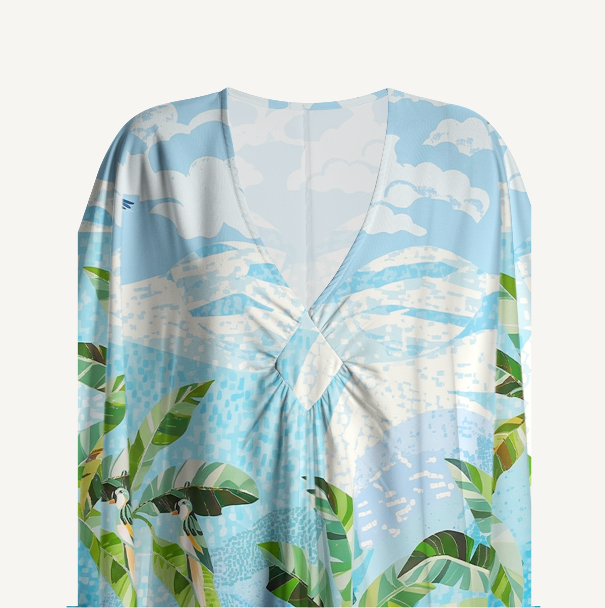 Rainforest Palm Tree Print Kimono Sleeve Kaftan Dress