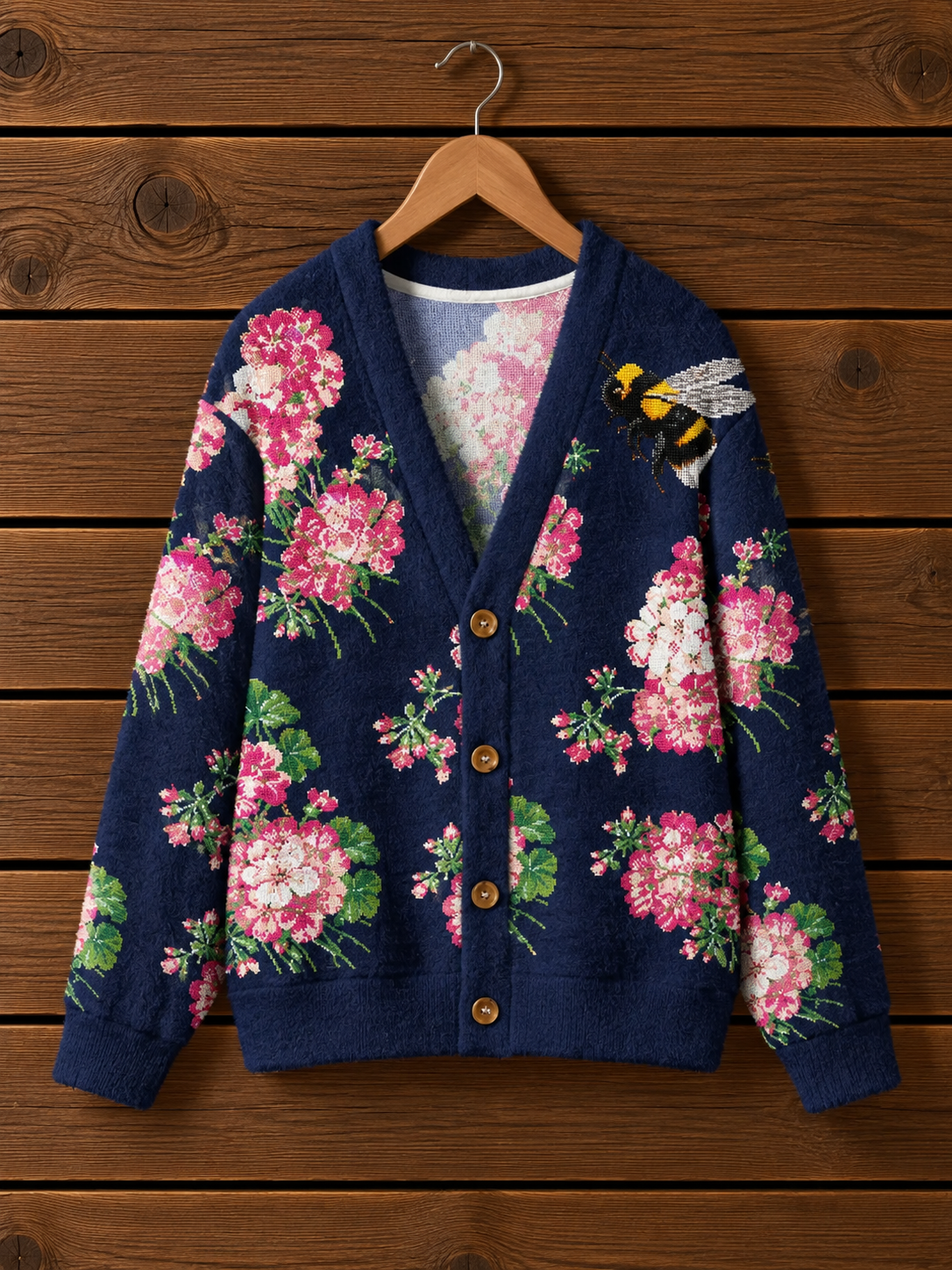 Bumblebee & Geranium Garden Cardigan Sweaters