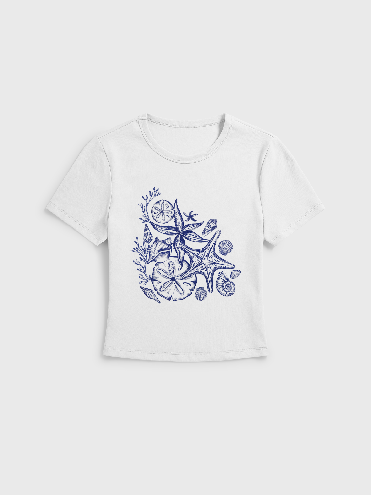 Coastal Nautical Starfish Print Crew Neck Cotton Tee