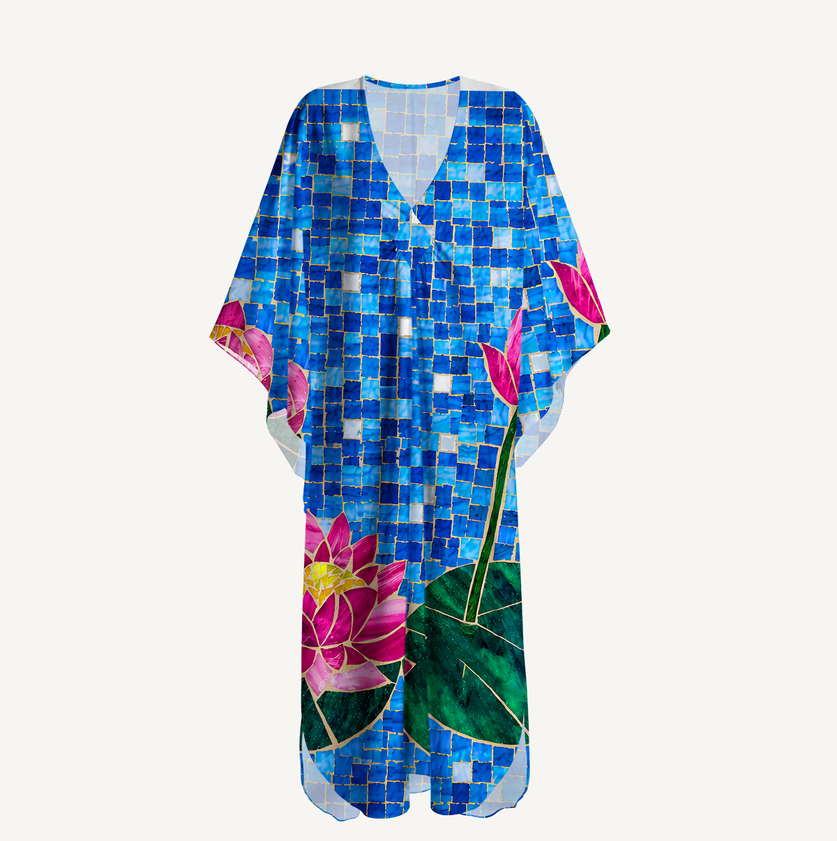 Mosaic Glass Lotus Kimono Sleeve Kaftan Dress
