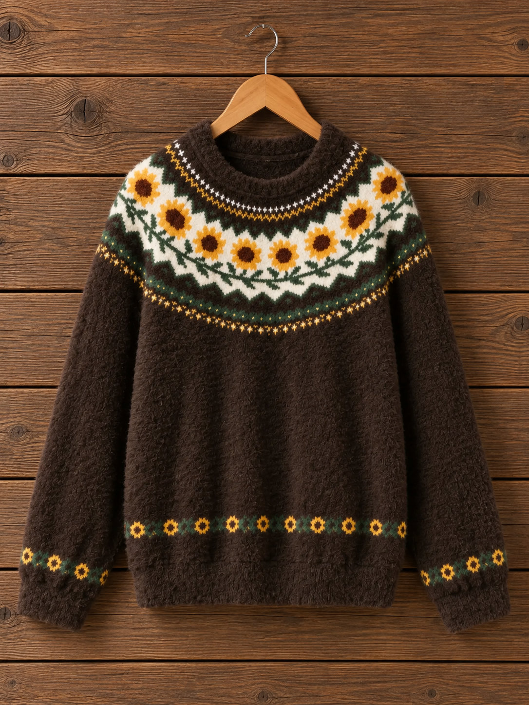 Sunflower Harvest Meadow Fuzzy Crewneck Sweater