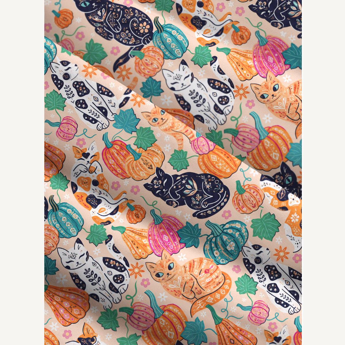 Autumn Black Cat & Pumpkin Floral Strap Maxi Dress With Pockets