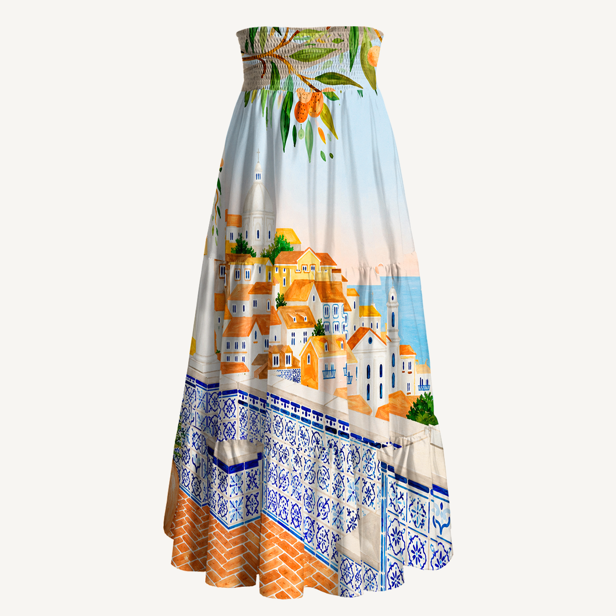Lisbon Cityscape Print Maxi Skirt & Strapless Dress  