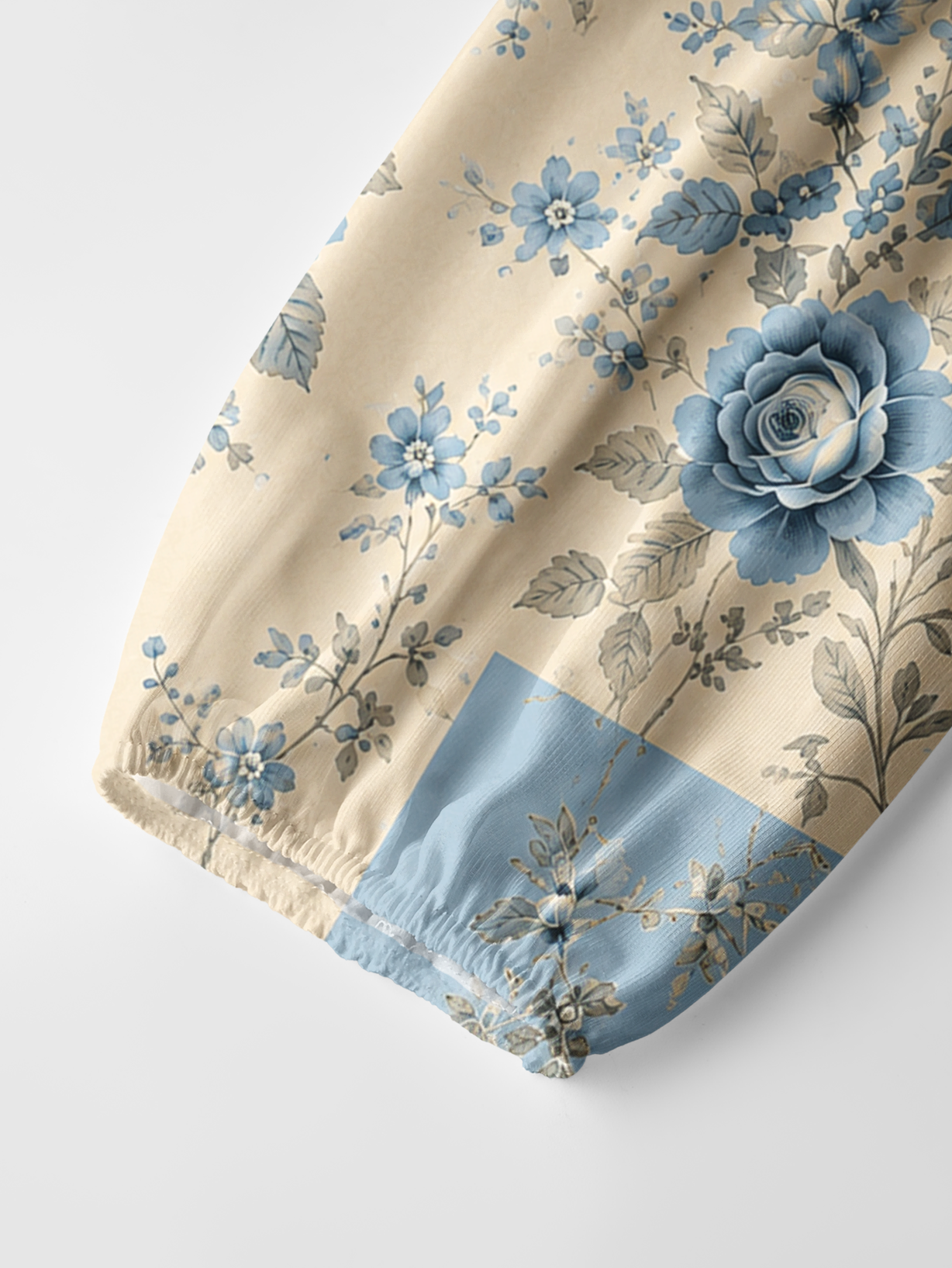 Blue Porcelain Rose Garden Boho Long Sleeve Tie‑Neck Blouse