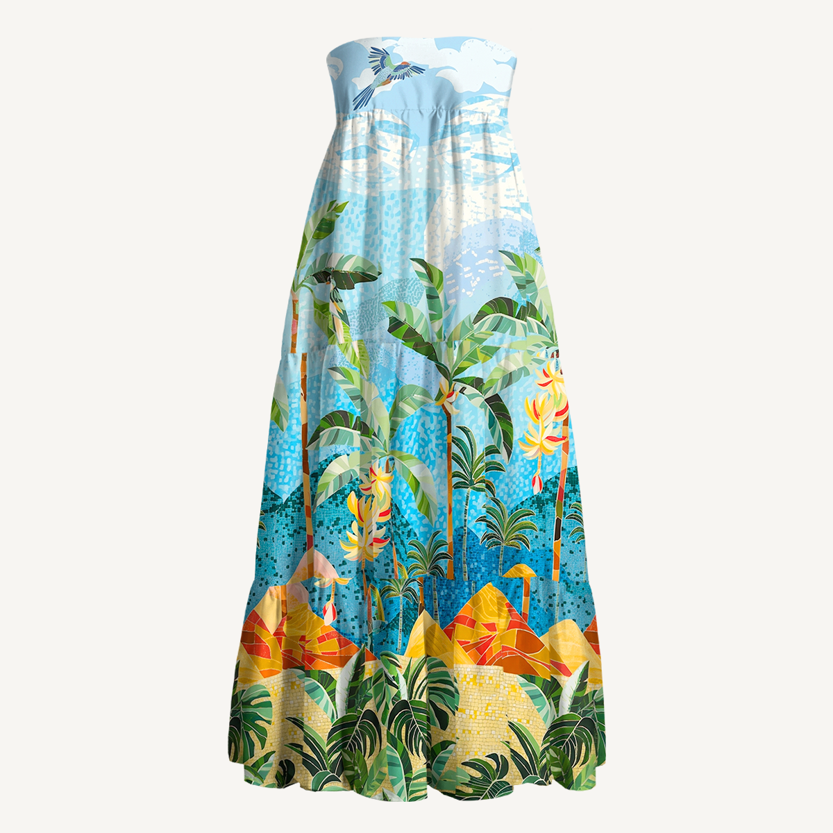 Rainforest Palm Tree Print Maxi Skirt & Strapless Dress  
