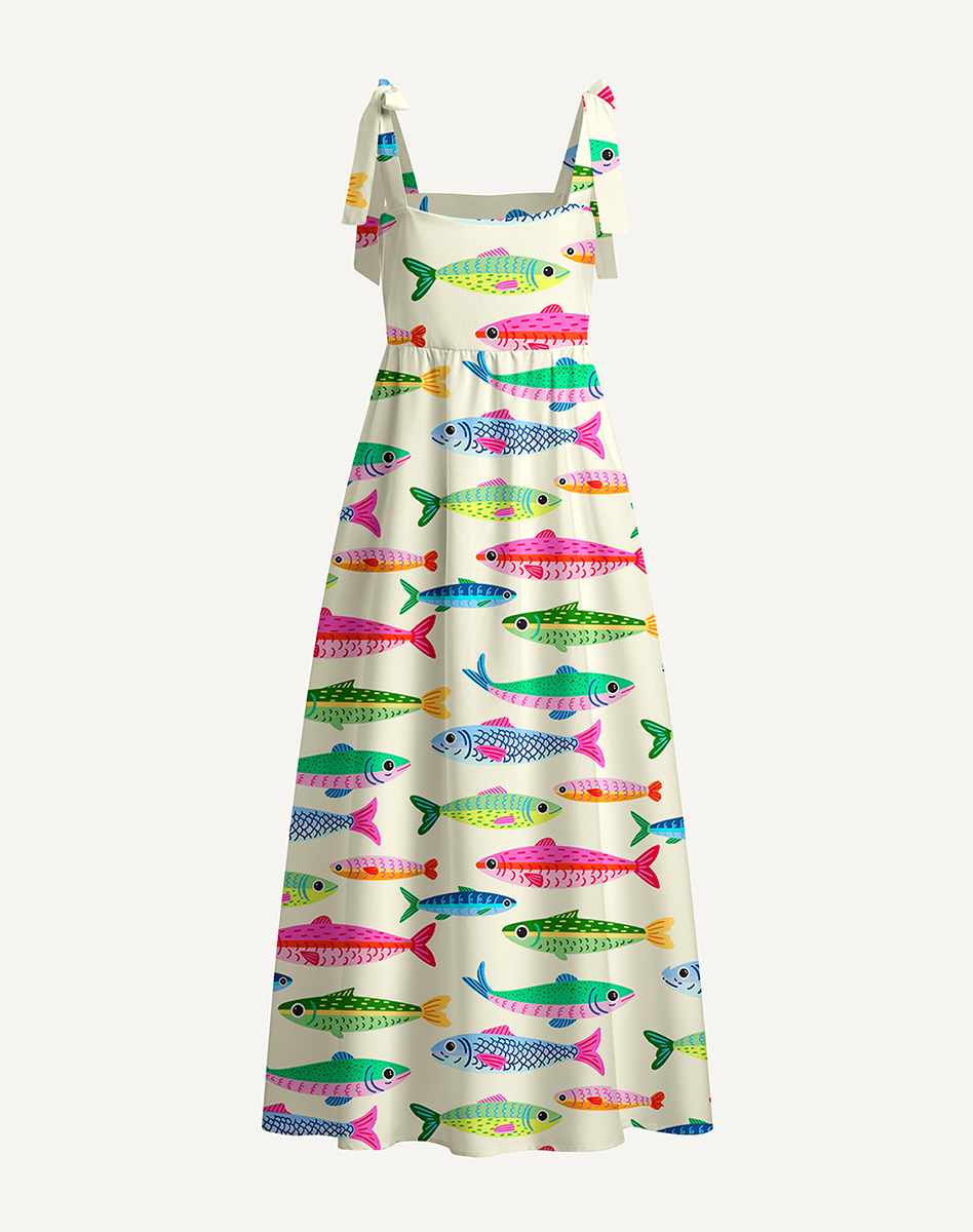Bright Sardine Bow Strap Maxi Dress