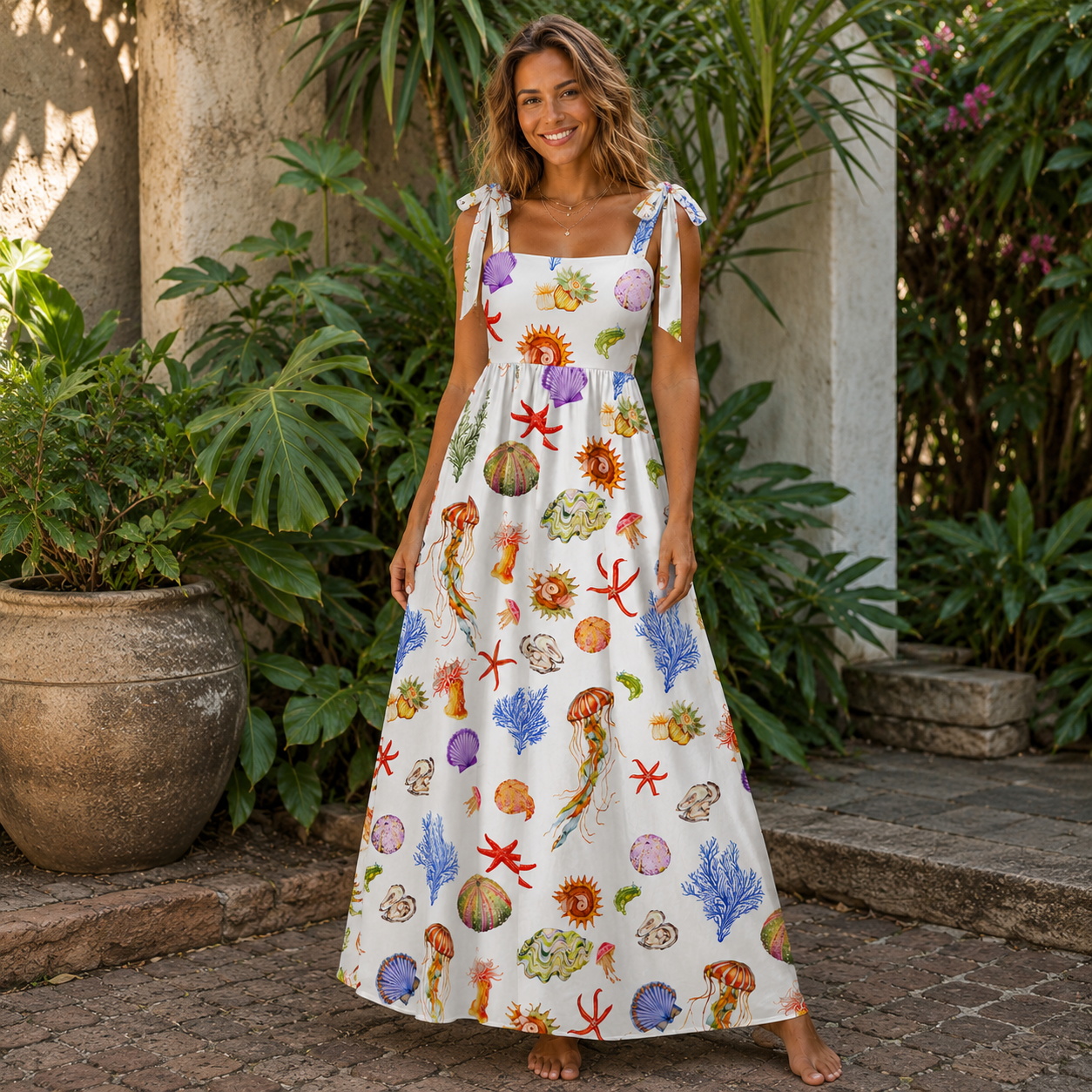 Jellyfish & Seashell Garden Vacation Maxi Dress