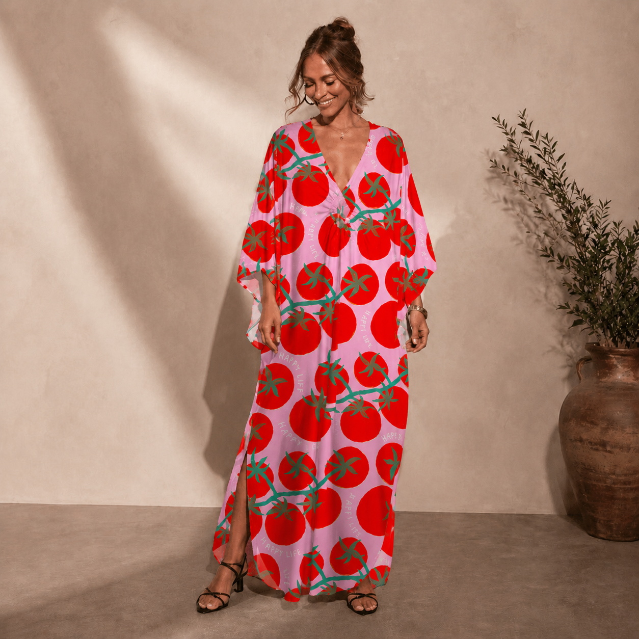 Tomato Garden Delight Kaftan Maxi Dress