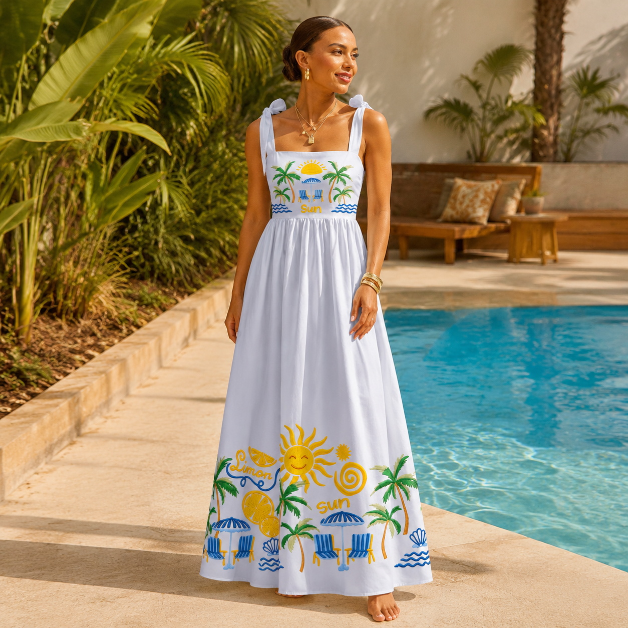 Lemon & Palm Beach Bow Strap Maxi Dress