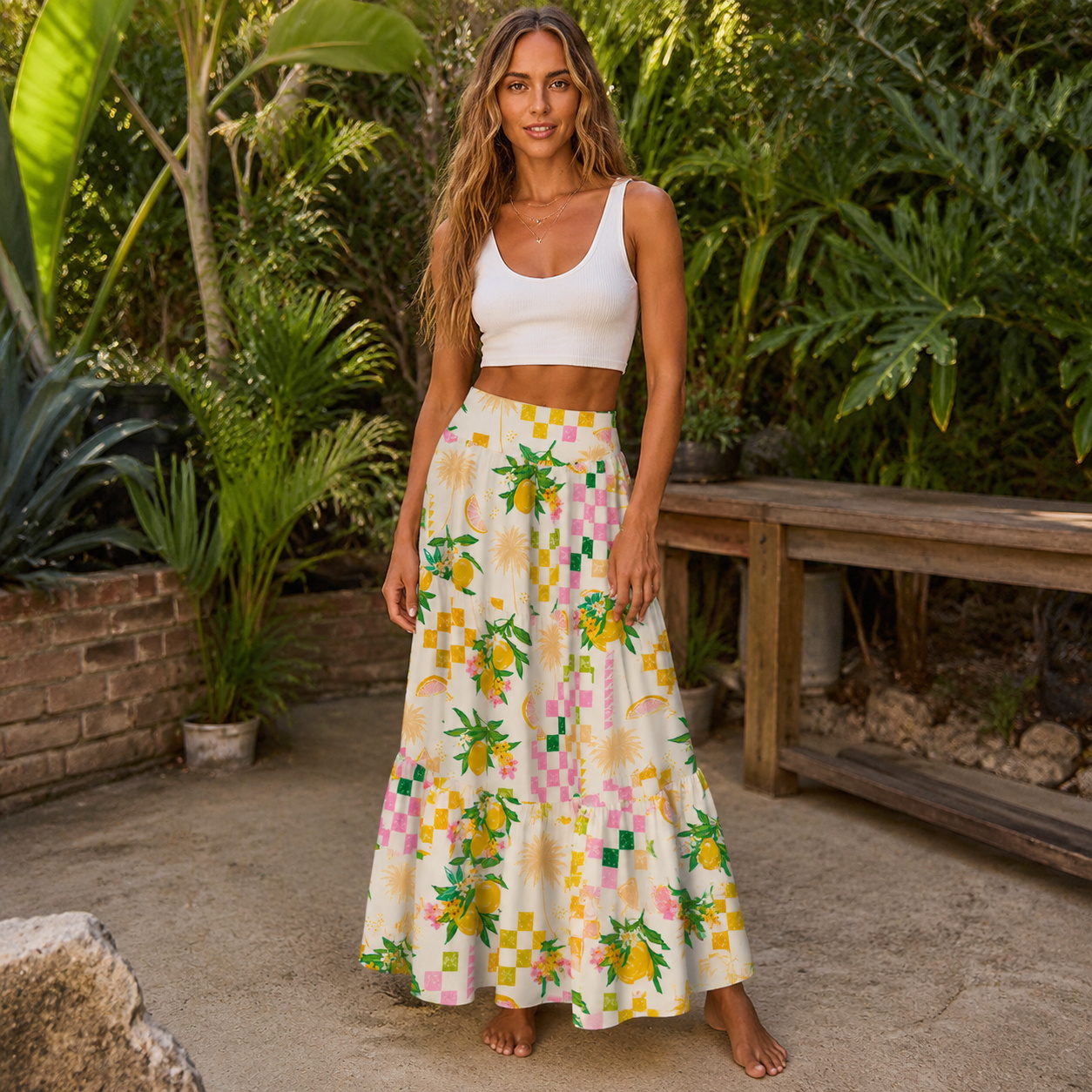 Citrus Breeze Maxi Skirt & Strapless Dress  