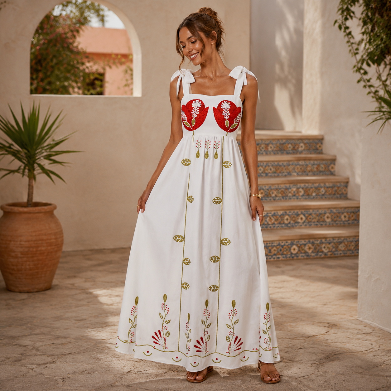 Red Tulip Bow Strap Maxi Dress