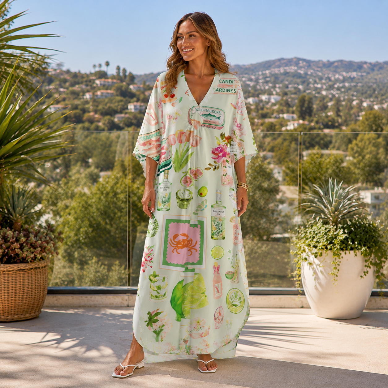 Scandi Summer Picnic Kimono Sleeve Kaftan Dress