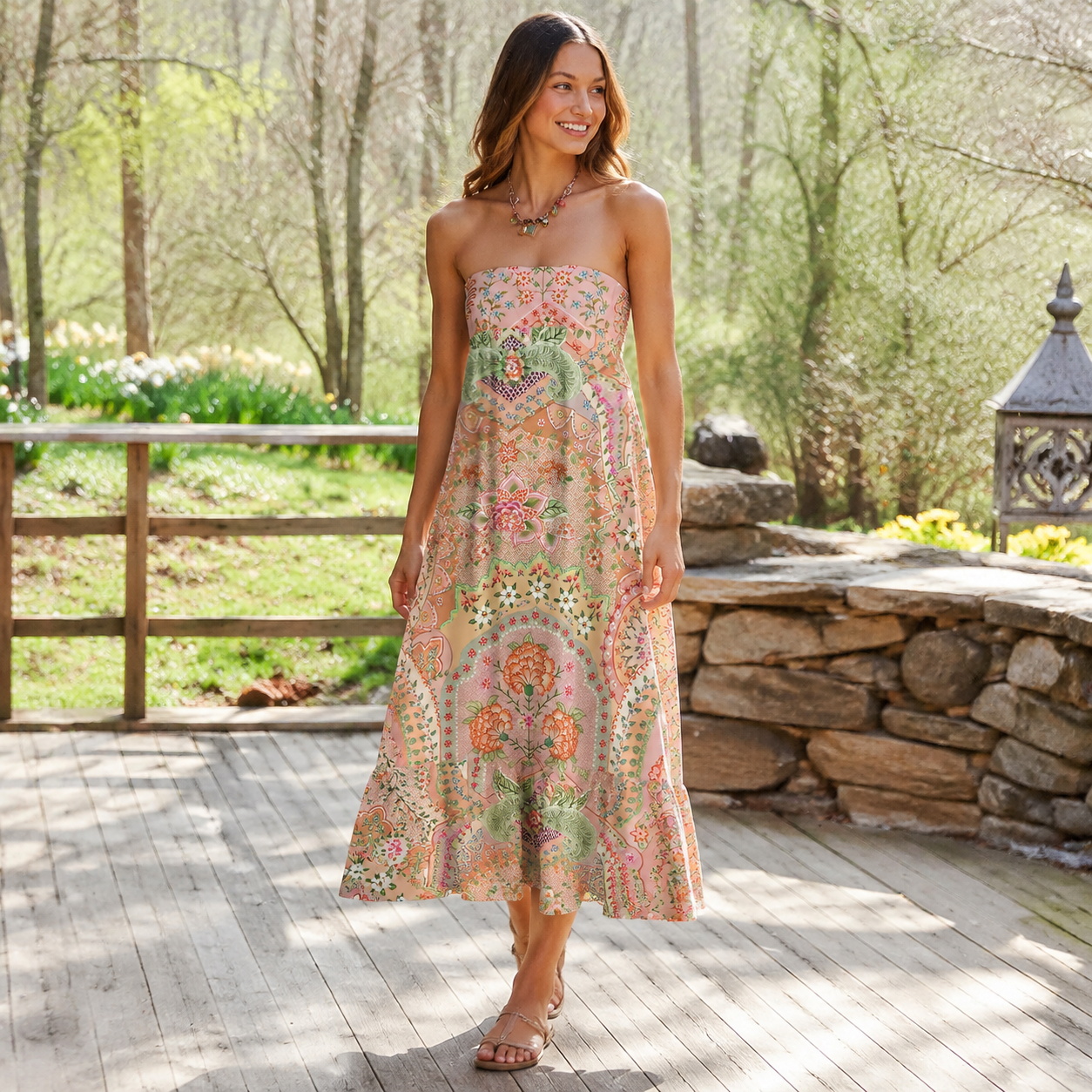 Patchwork Mandala Floral Print Convertible Maxi Skirt & Strapless Dress