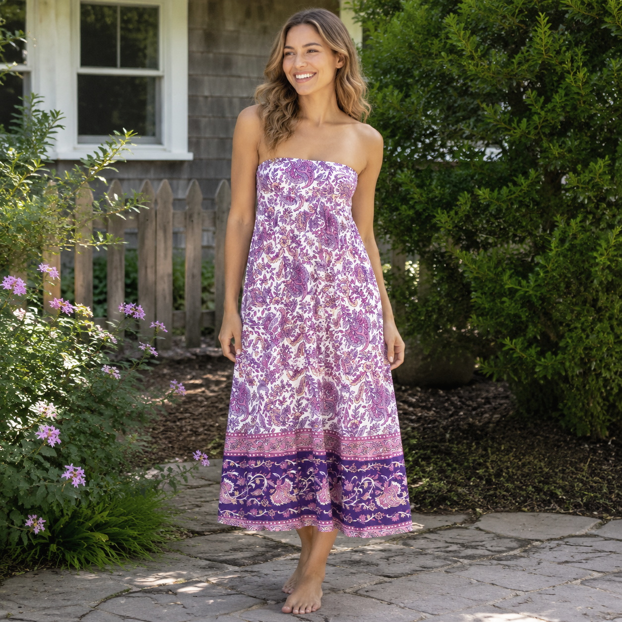 Violet Paisley Garden Print Convertible Maxi Skirt & Strapless Dress